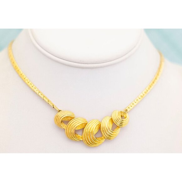Vintage Spiral Waves Gold Tone Necklace 19 inch - E7 - Picture 2 of 3